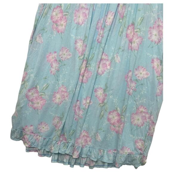 Eileen West Nightgown Womens Large Blue Pink Floral Chemise Lace Trim Ruffle Hem - Picture 9 of 13